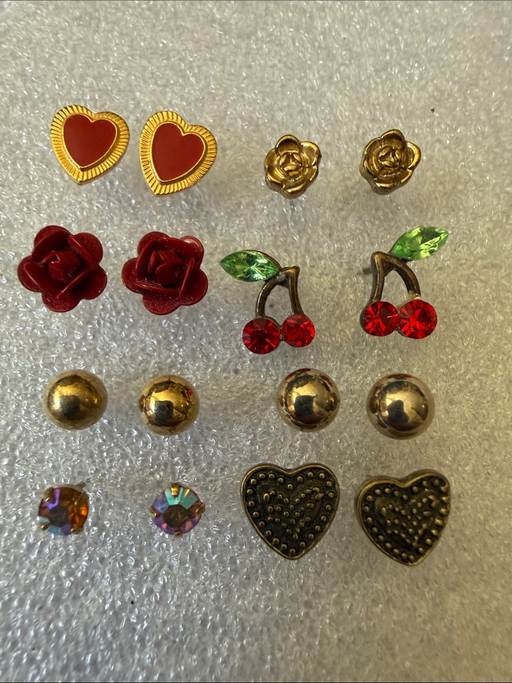 Lot of 8 pairs fashion stud earrings cherry rose heart flower mixed lot